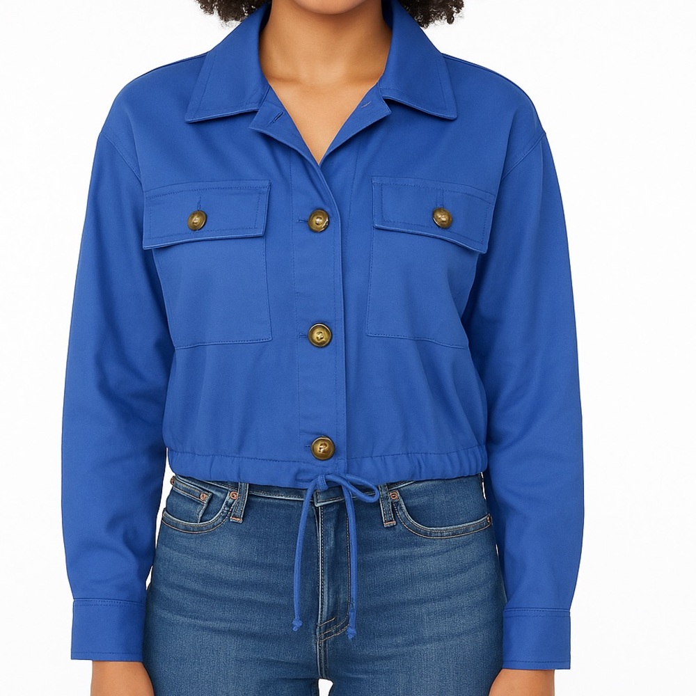 Copper Key Cobalt Blue Cropped Utility Jacket Gold Buttons NWT Size L